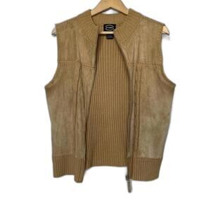 Vintage Tan Leather‎ Suede Knitted Sweater Vest